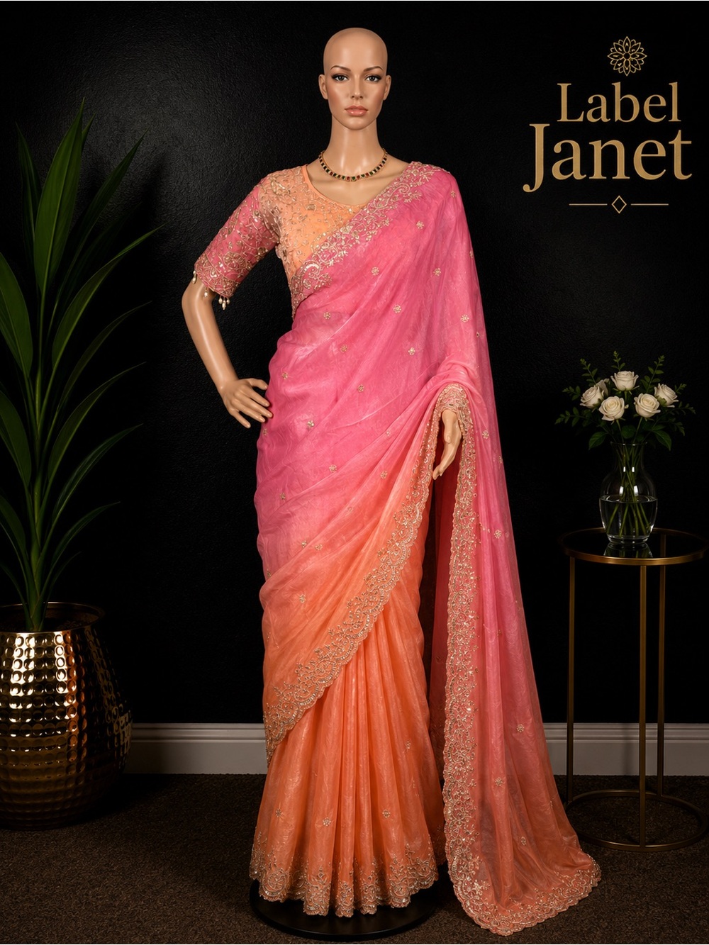 Brand new soft shimmer tissue silk saree with blouse (34” - 42”)